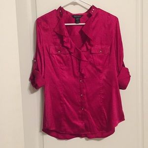 White House Black Market red silk stretch blouse